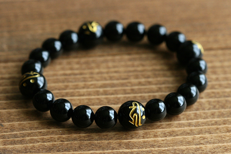 梵字（オニキス）パワーストーンブレスレット（オニキス6ミリ玉＋梵字8