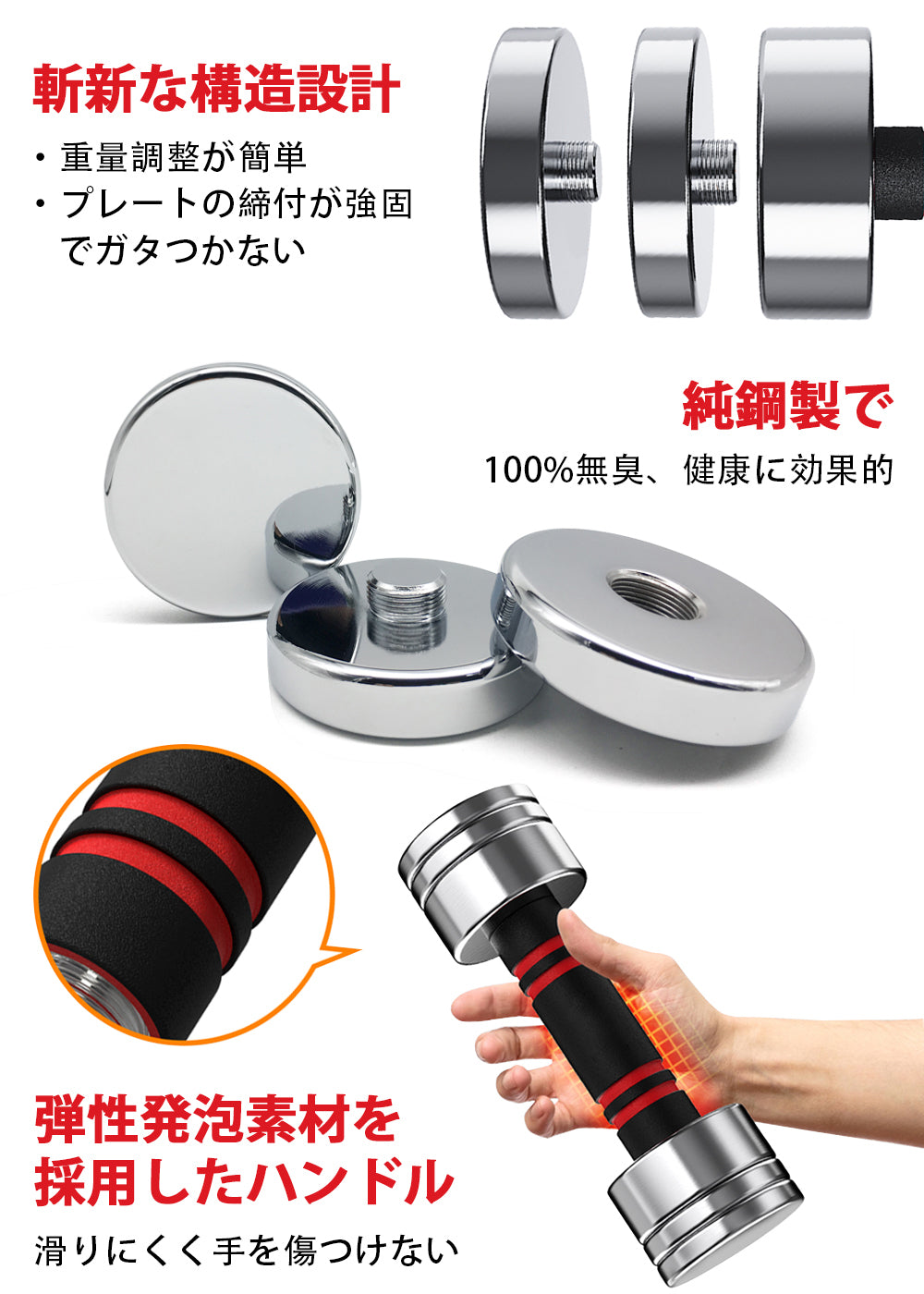 Northdeer 可変式ダンベル 鏡面仕上げ版／通常版 2.5kg/5kg/7.5kg/10kg