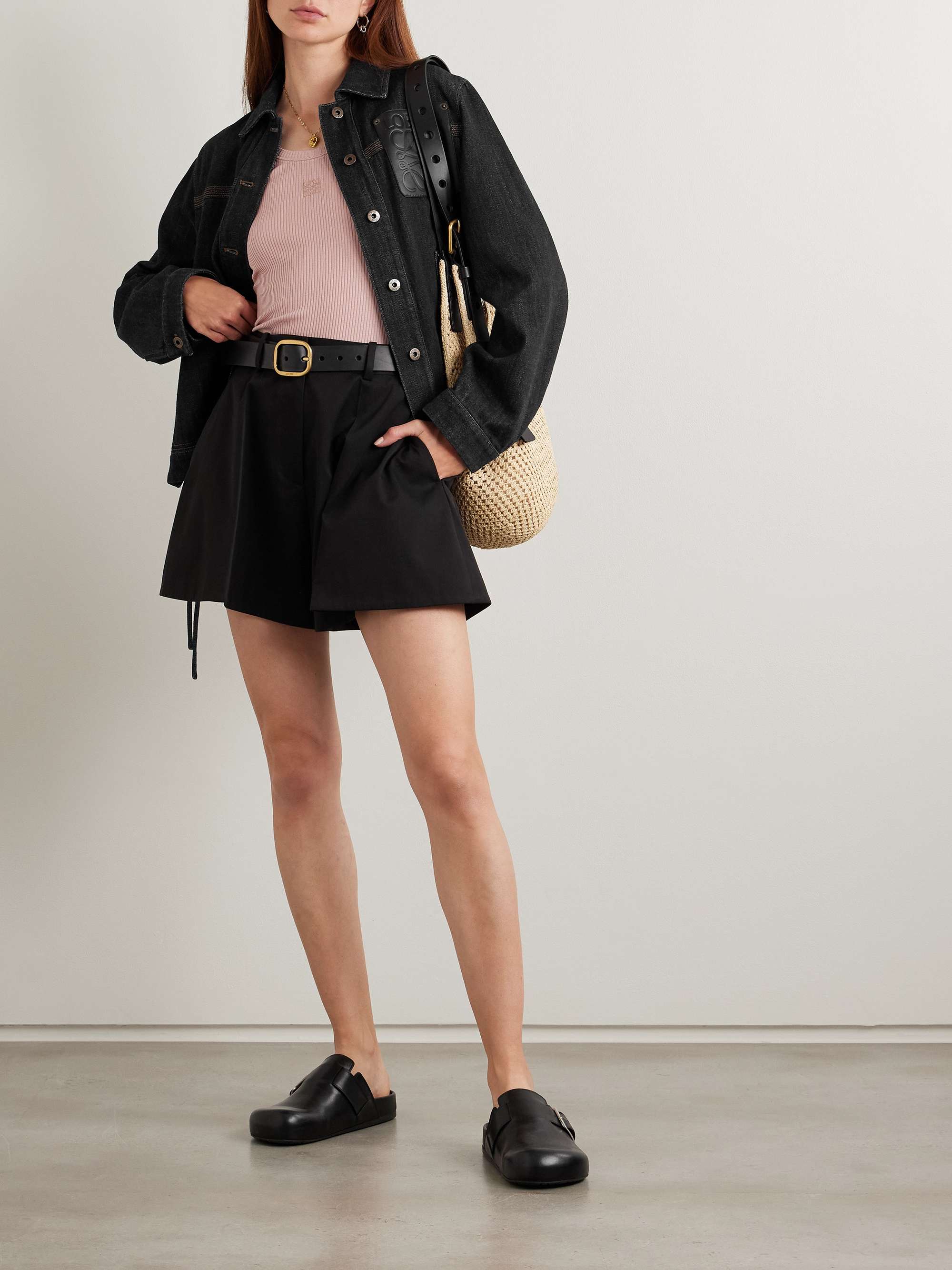 LOEWE Pleated cotton and silk-blend sateen shorts | NET-A-PORTER
