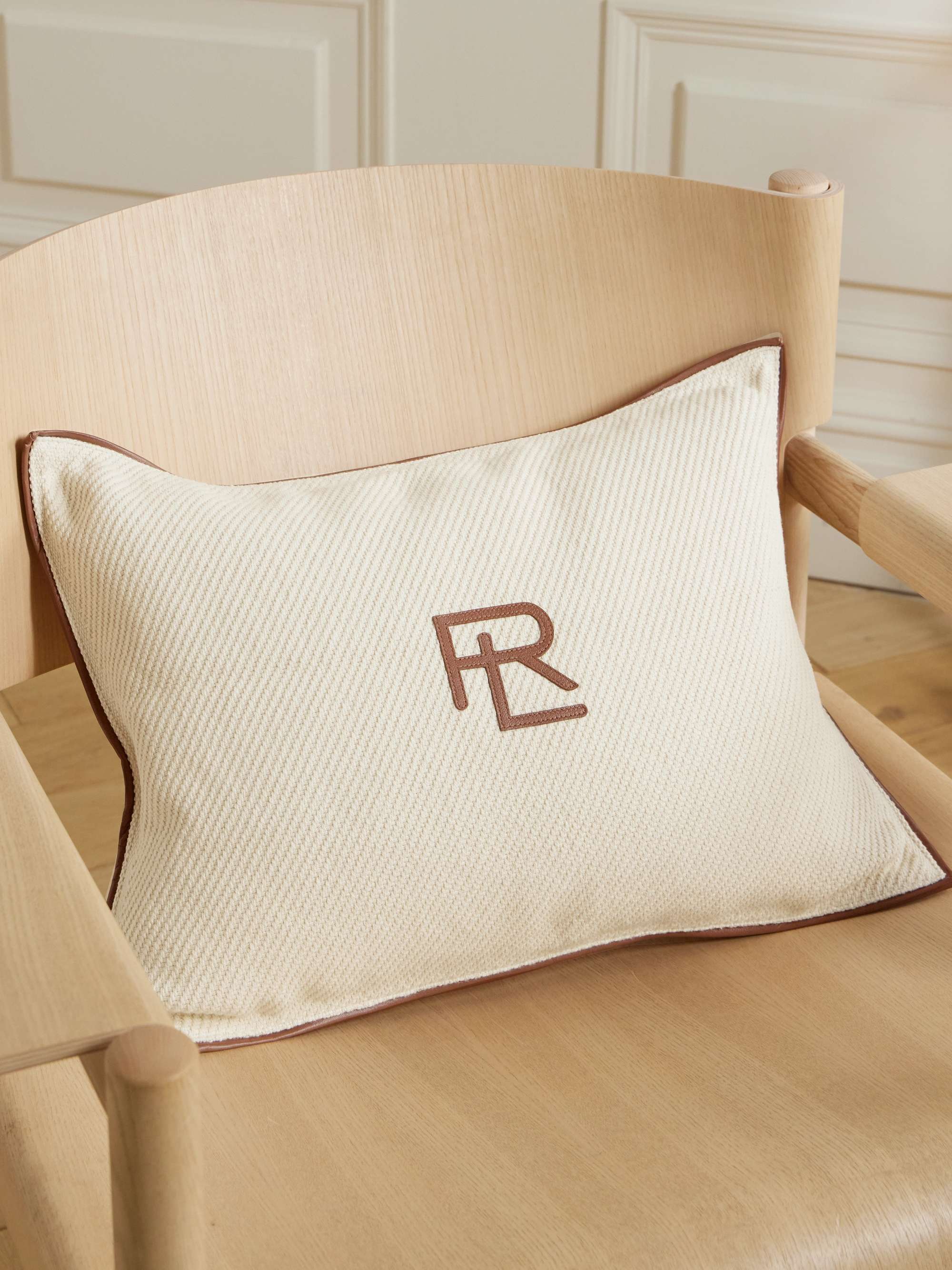 RALPH LAUREN HOME Jean leather-trimmed cotton-twill cushion | NET