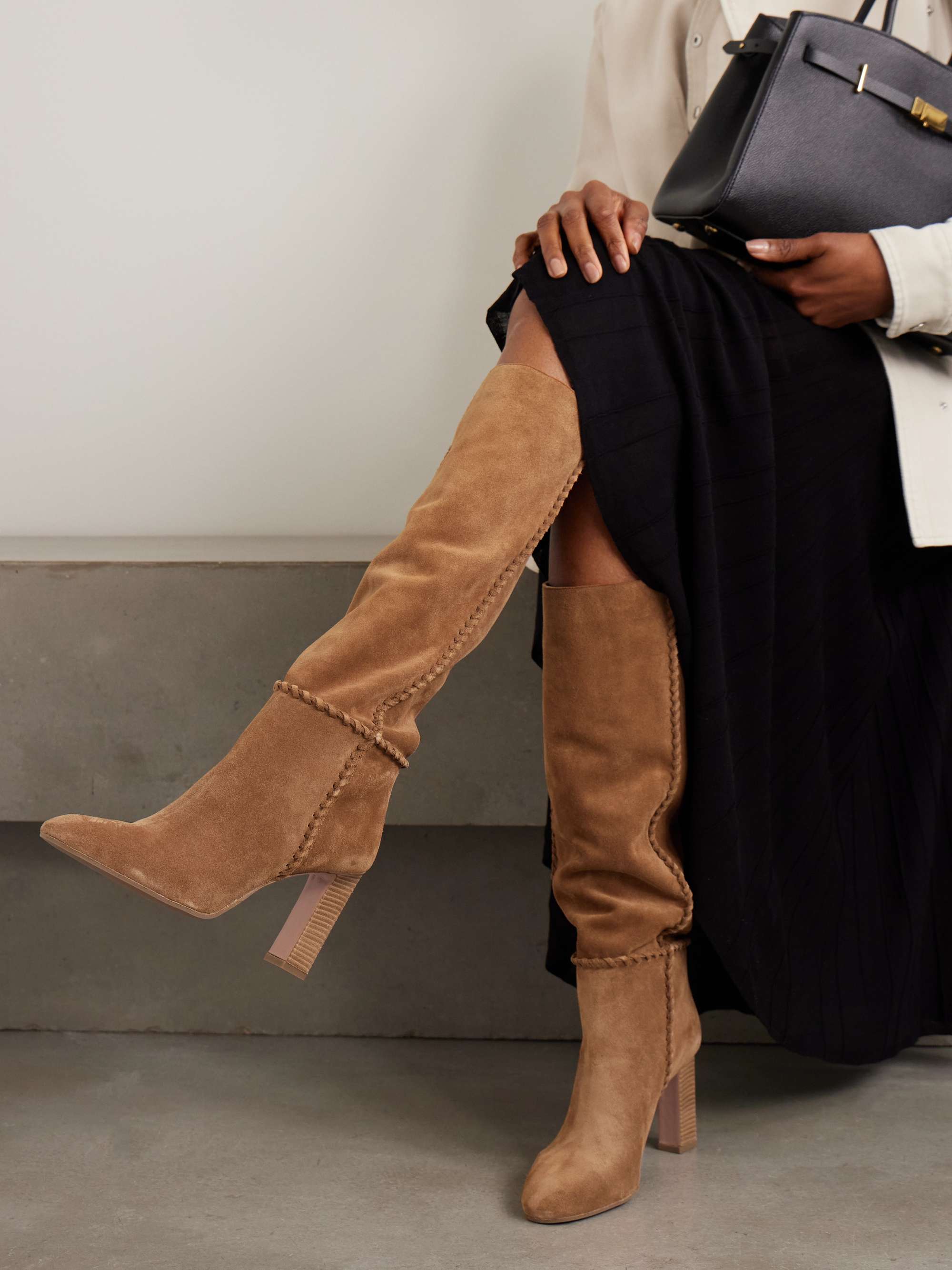 AQUAZZURA Indy 85 whipstitched suede knee boots | NET-A-PORTER