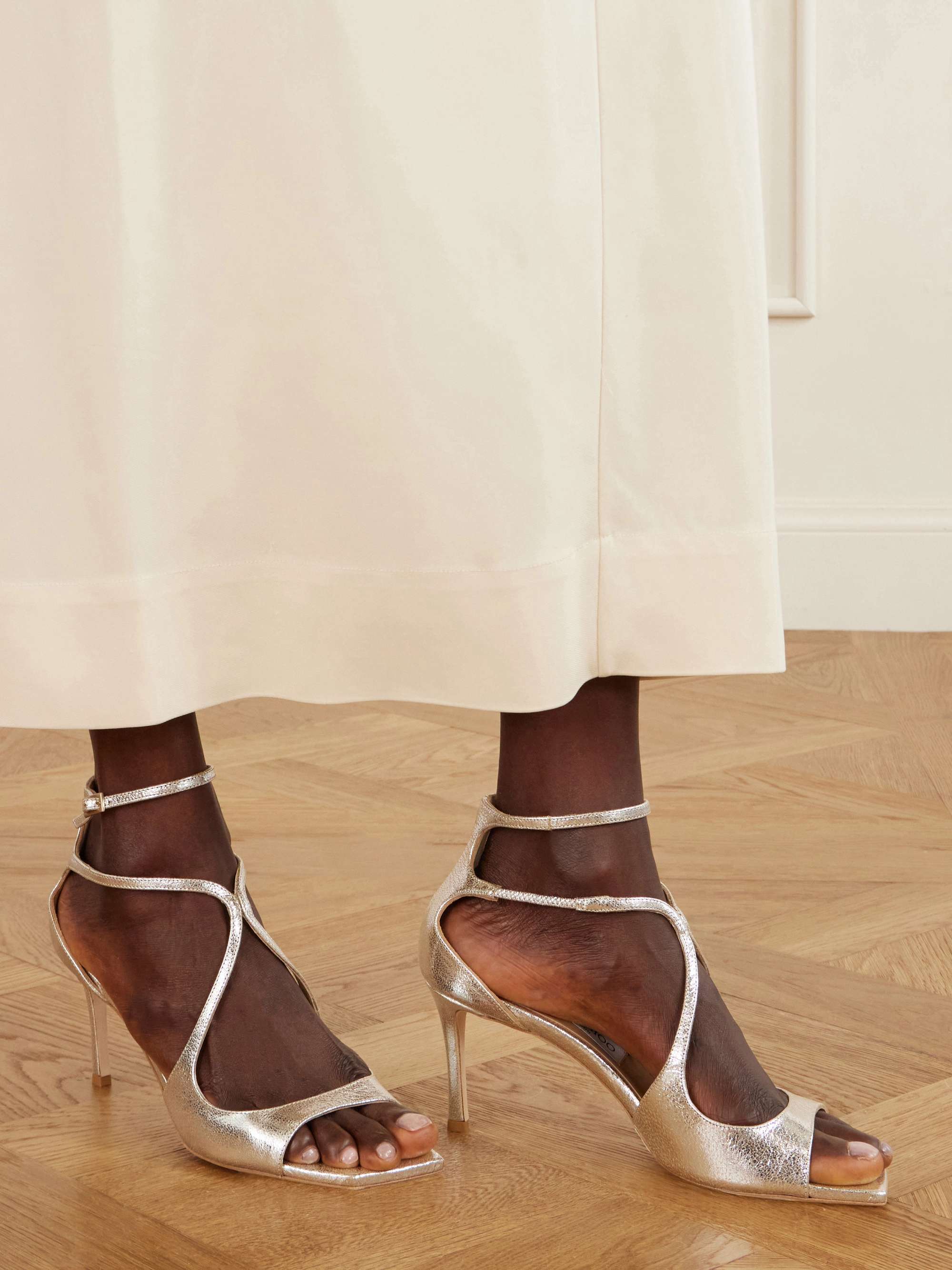 JIMMY CHOO Azia 95 metallic textured-leather sandals | NET-A-PORTER