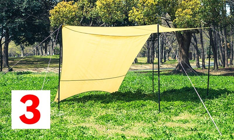 シンプルながらも十分な機能性、人気のポリコットン素材のタープが新