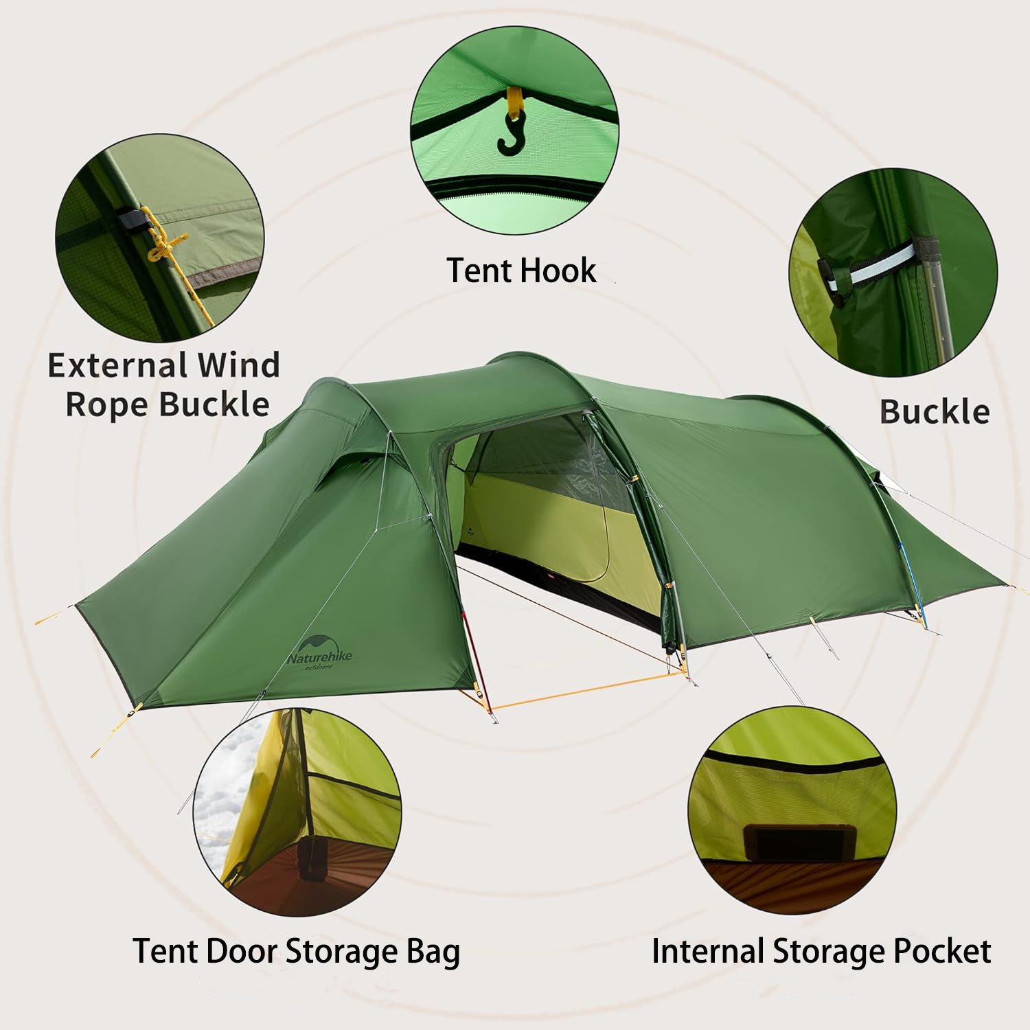 Opalus 3-Person 4-Season Tunnel Backpacking Tent | Naturehike