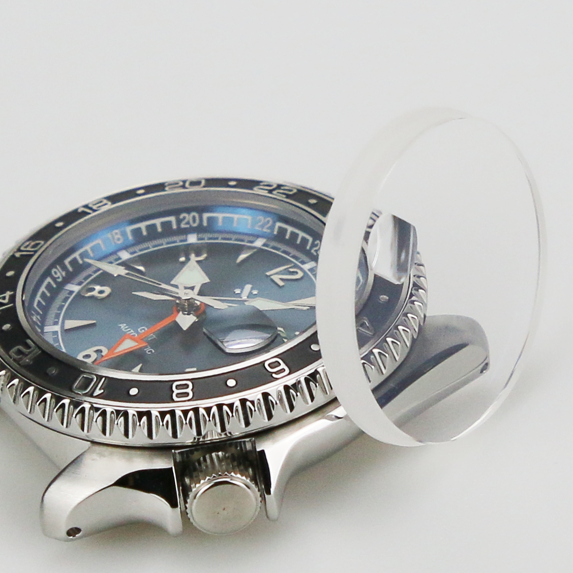 NMK315 SKX/SRPD Flat Sapphire Crystal for Sloped Inserts w Cyclops