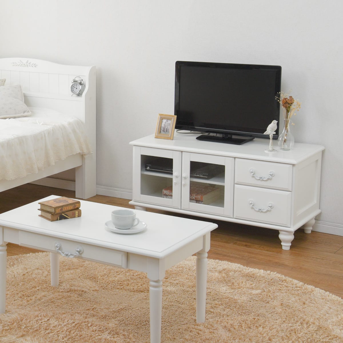 フレンチアンティーク調ホワイトシャビーテレビ台 (幅88cm) | ニトリ