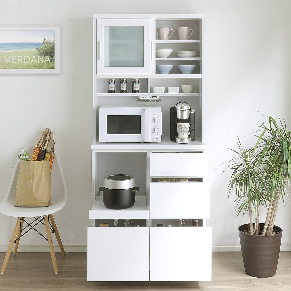 鏡面仕様のキッチンボード 引戸タイプ (幅80cm WH) | ニトリネット