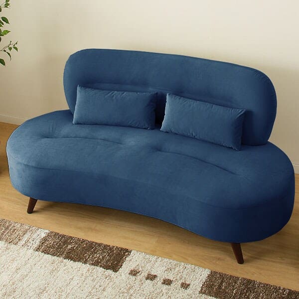 ふっくらビーンズのフォルムが可愛い 2人掛けファブリックソファ (NV