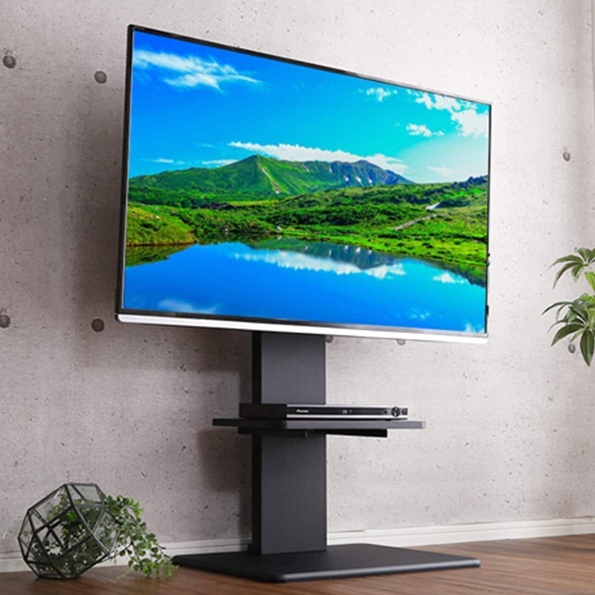 棚付き】お部屋広々 壁寄せテレビスタンド (WAT ロータイプ BK