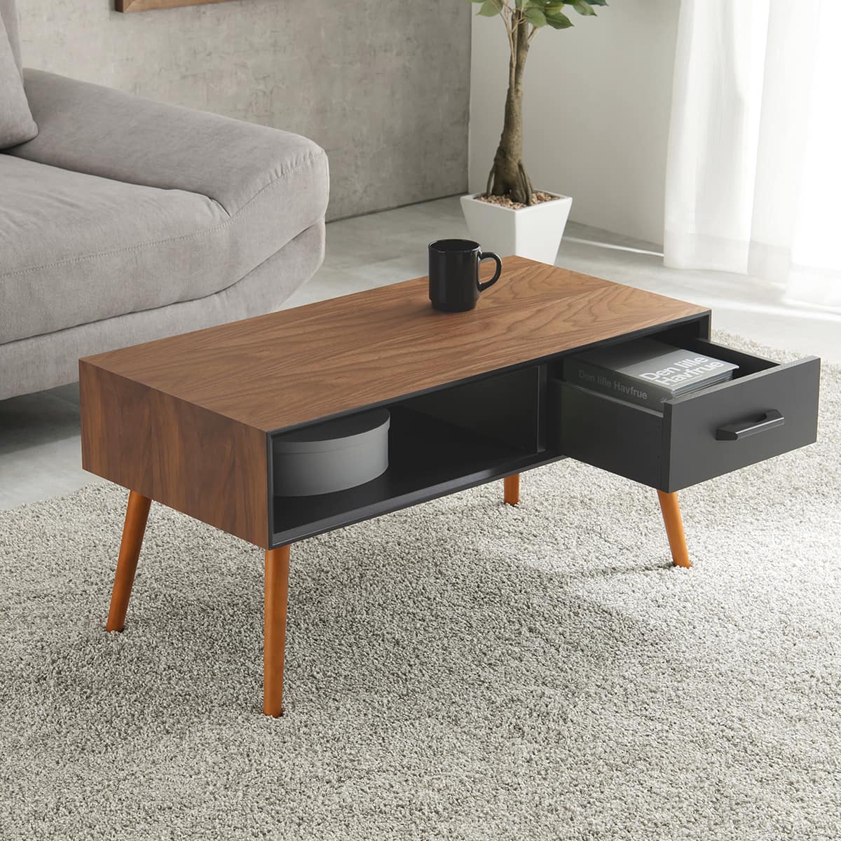 スタイリッシュなオープンスペース付きセンターテーブル 幅80cm (BR/BK