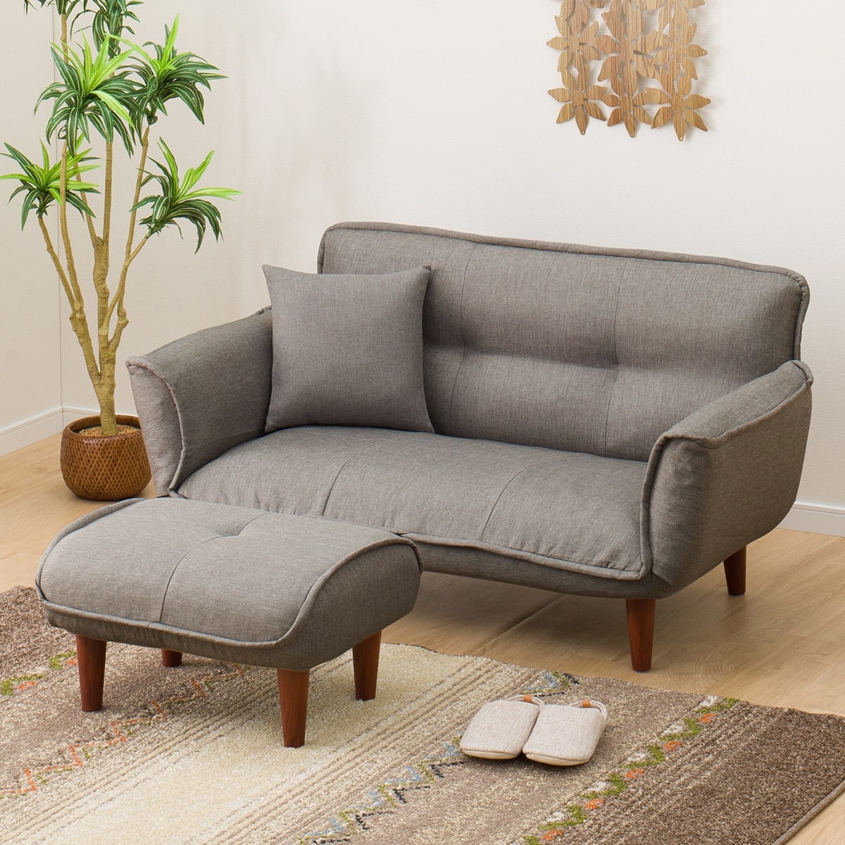 コンパクトカウチソファ オットマン付き 布張りタイプ (GY) | ニトリ