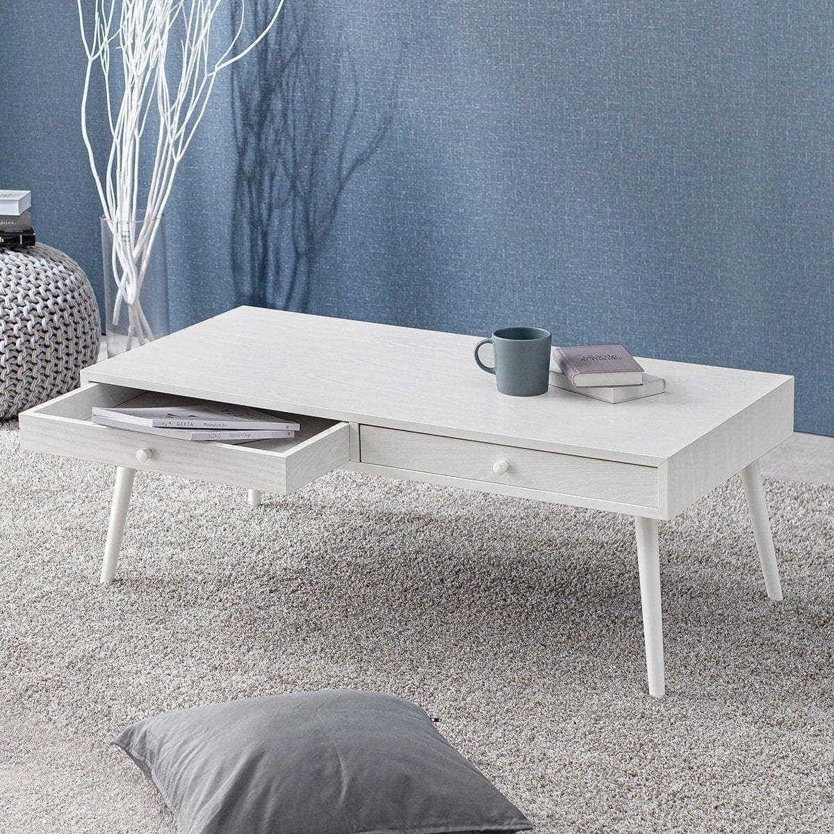 スッキリ収納できる引き出し2個付きセンターテーブル 幅100cm (WW