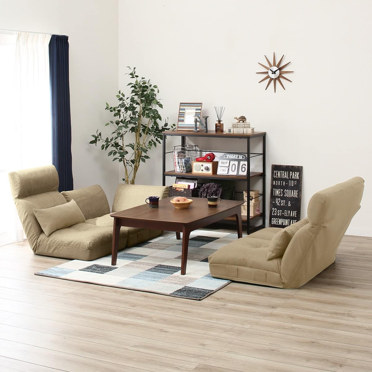 ハイバックでゆったり座れるコーナーソファ3点セット 布張りタイプ (BE