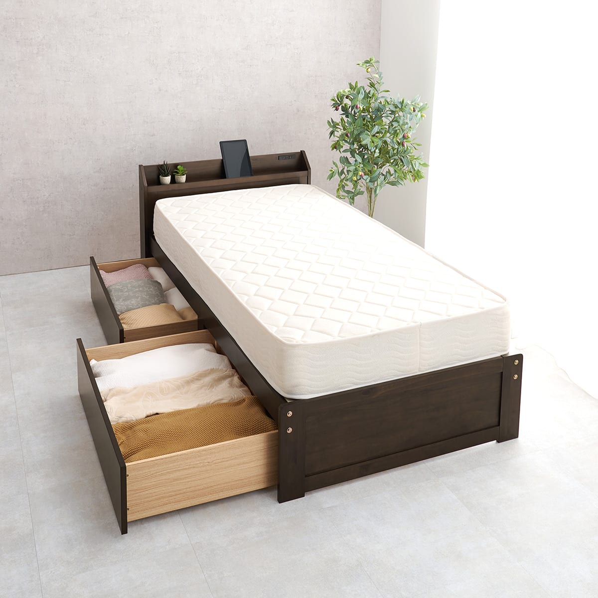 大容量収納付き 頑丈ベッドフレーム (シングル DBR) | ニトリネット