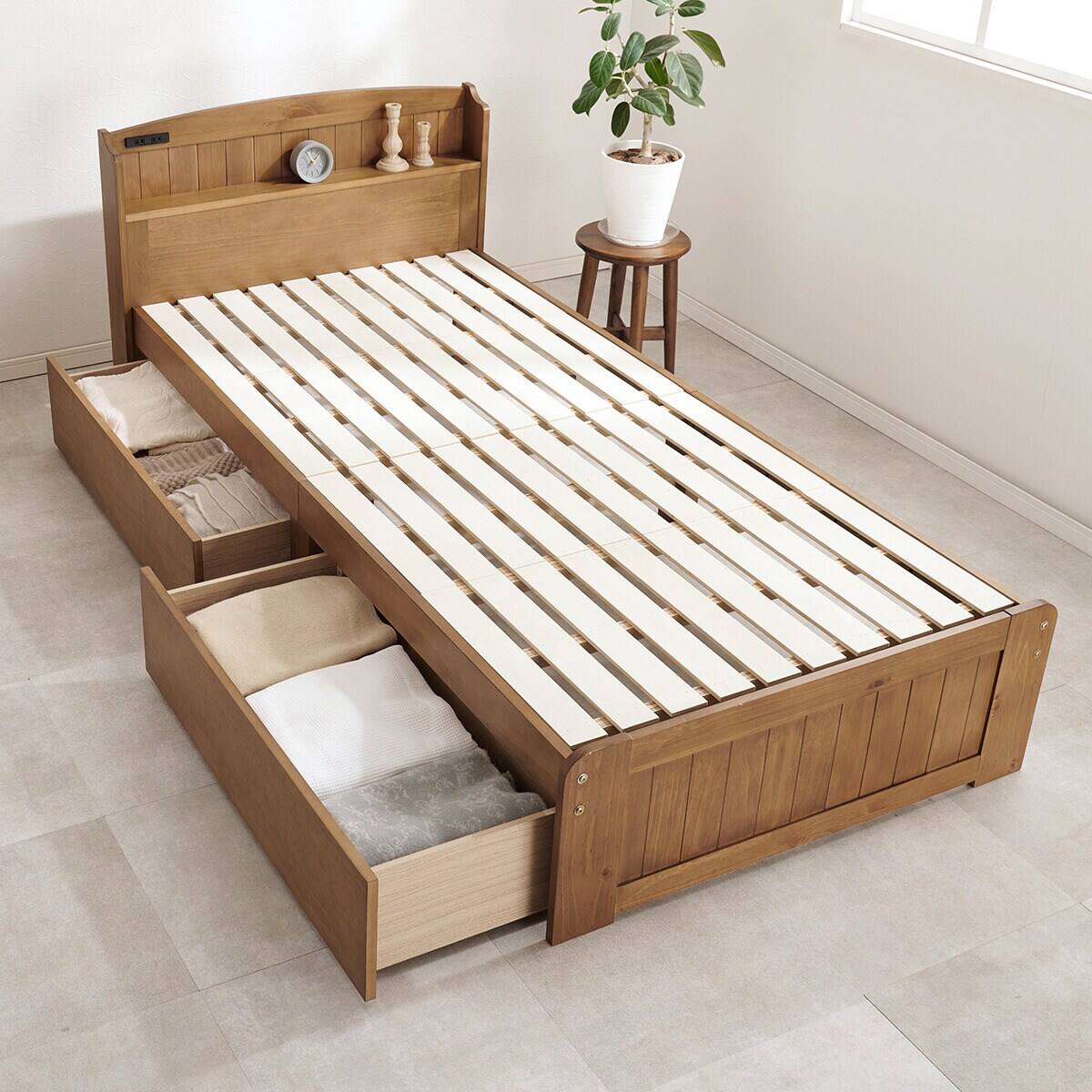 シングル 宮付きすのこベッド (引出し付きタイプ LBR) | ニトリネット