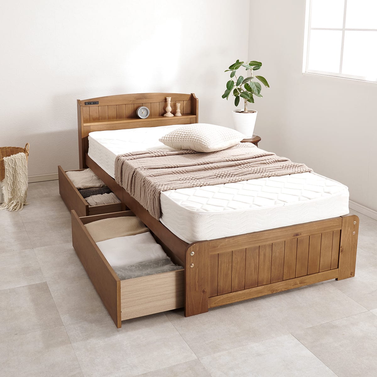 シングル 宮付きすのこベッド (引出し付きタイプ LBR) | ニトリネット