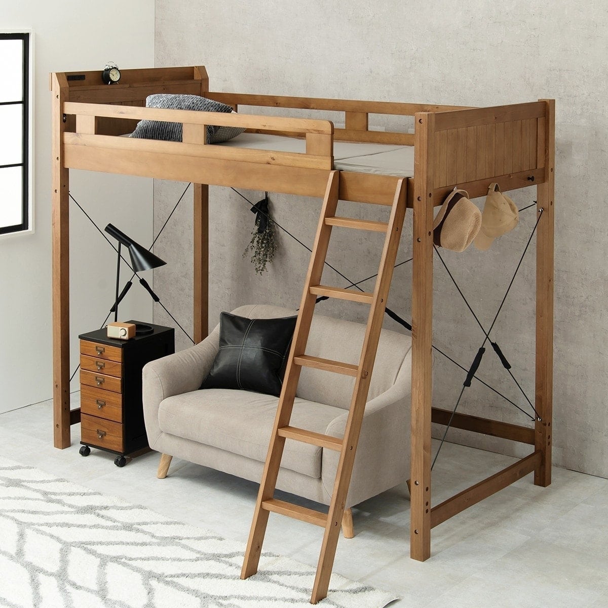 頑丈棚付きロフトベッド ハイタイプ(高さ186cm LBR) | ニトリネット