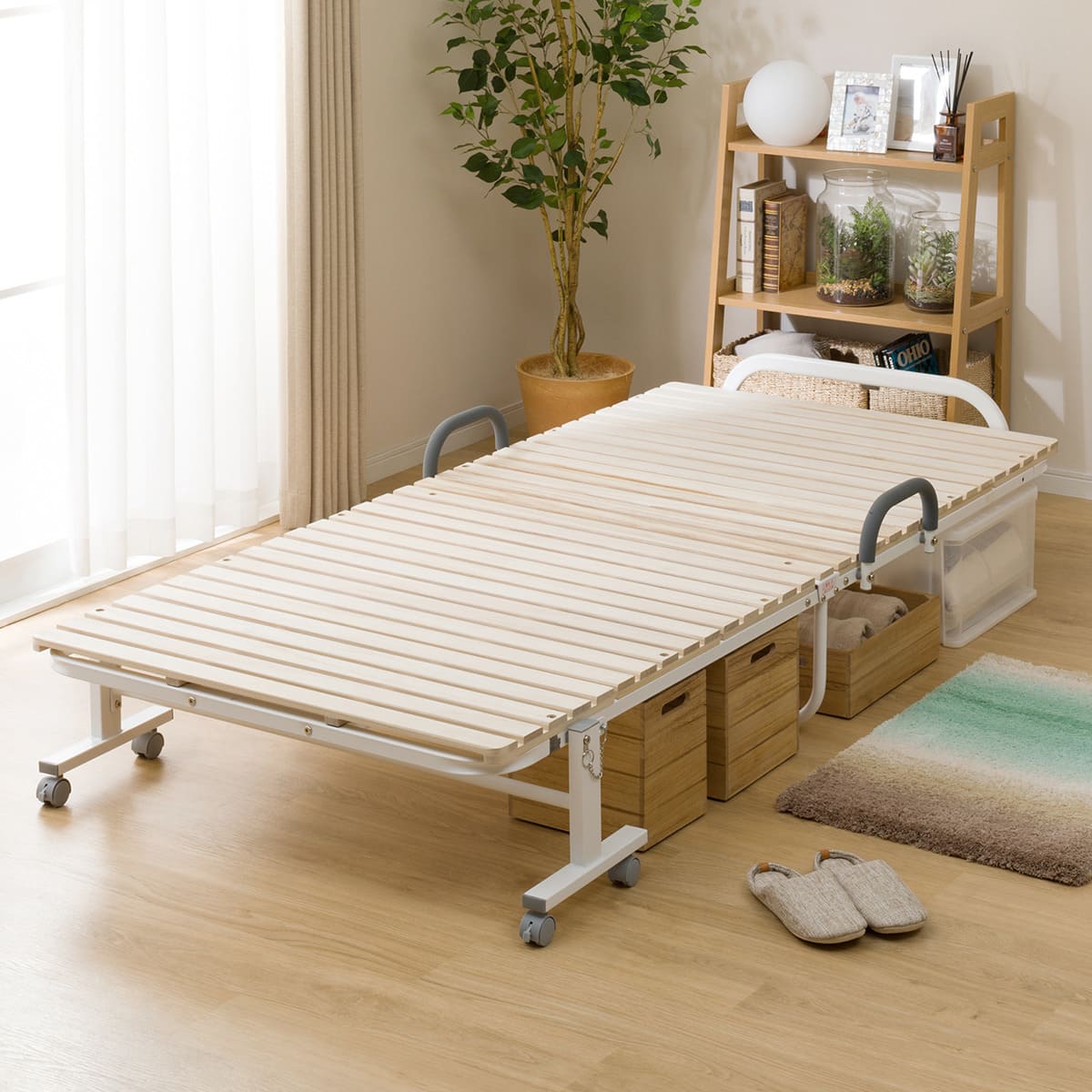 シングル 折りたたみ桐すのこパイプベッド(BLNC) | ニトリネット【公式
