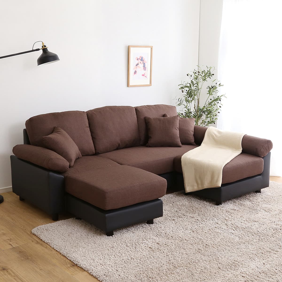 5人掛けコーナーカウチソファ PVC×布張りタイプ (BR/BK) | ニトリ