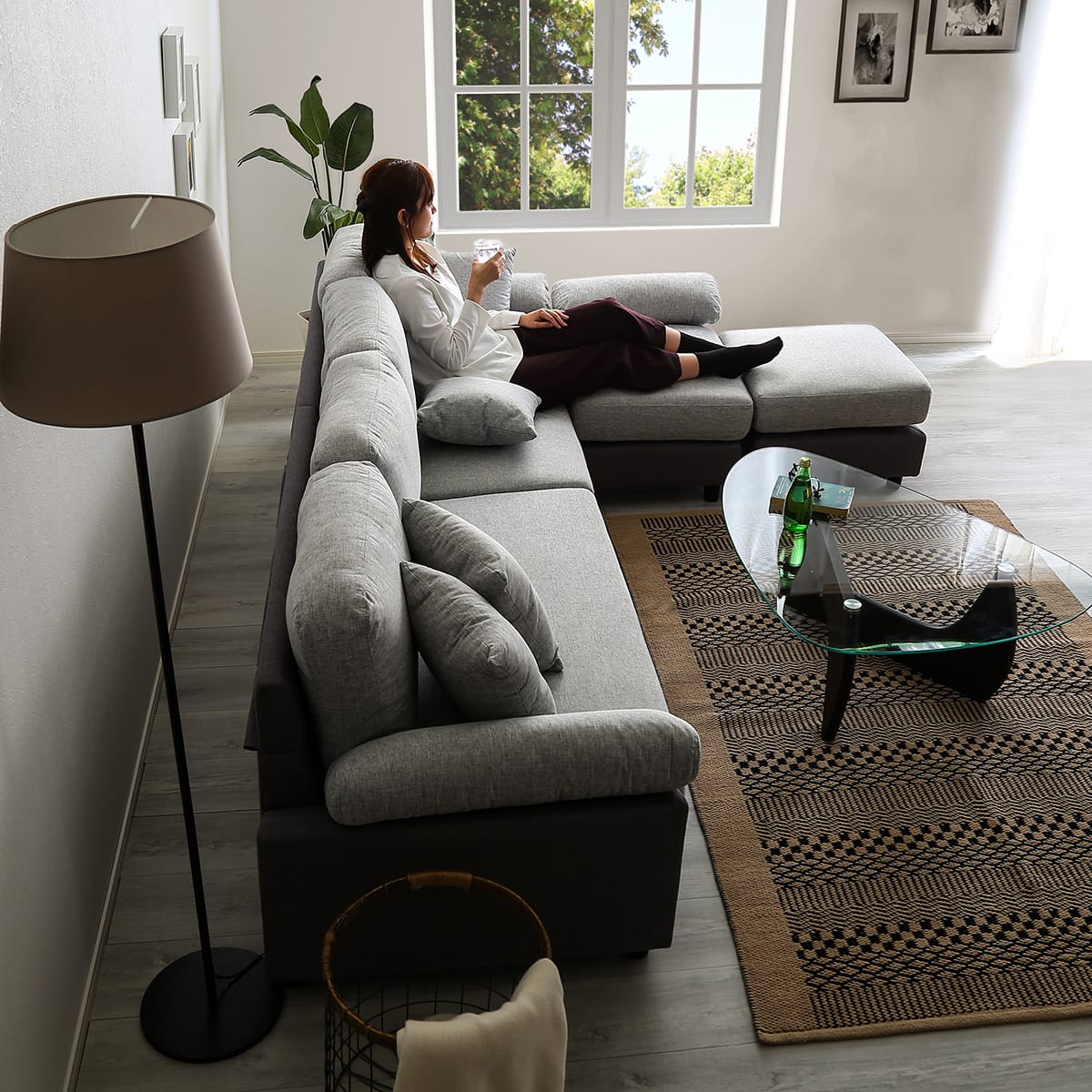 6人掛けコーナーカウチソファ 布張りツートンタイプ (GY) | ニトリ