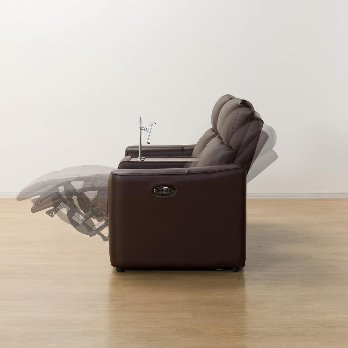 2人掛け電動リクライニングソファ 収納ユニット付き 本革(一部合成皮革