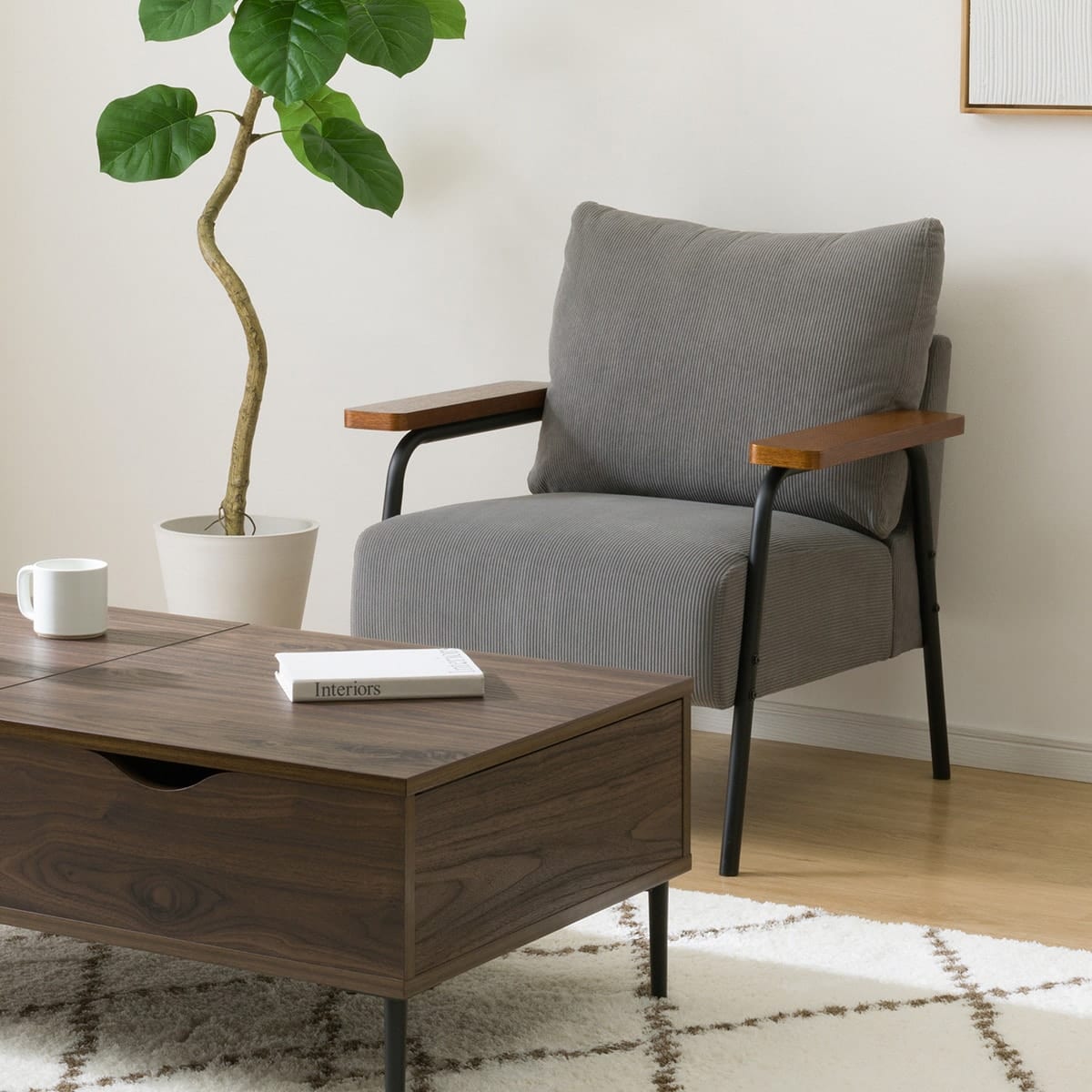 1人掛けコーデュロイ生地のソファ 布張りタイプ(GC03 DGY) | ニトリ