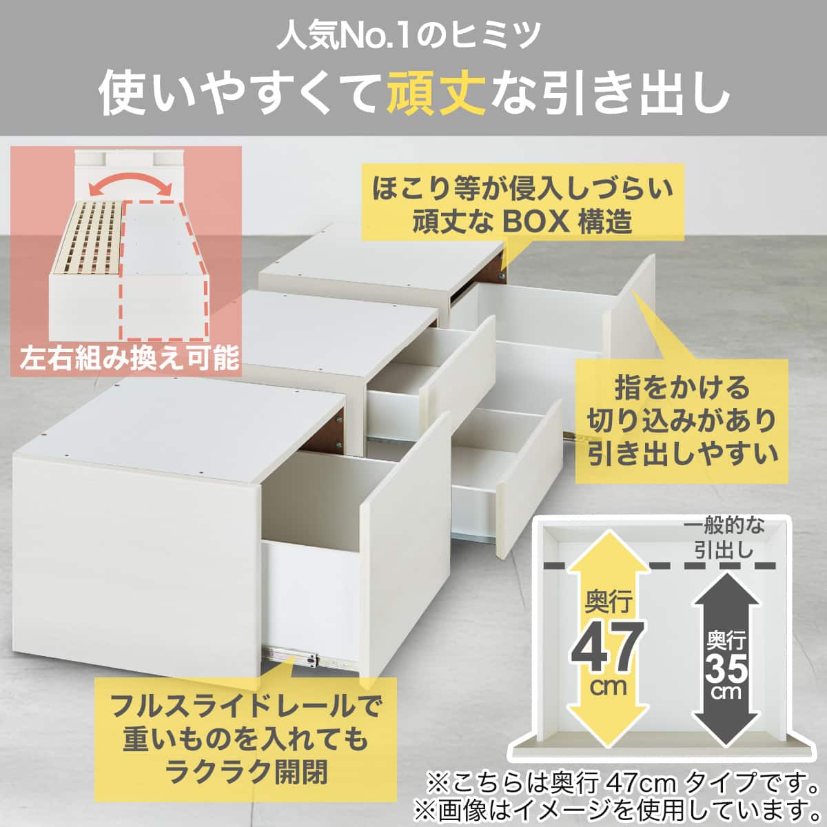 大容量収納付き】すのこチェストベッドフレーム(シングル N-ジオF GW