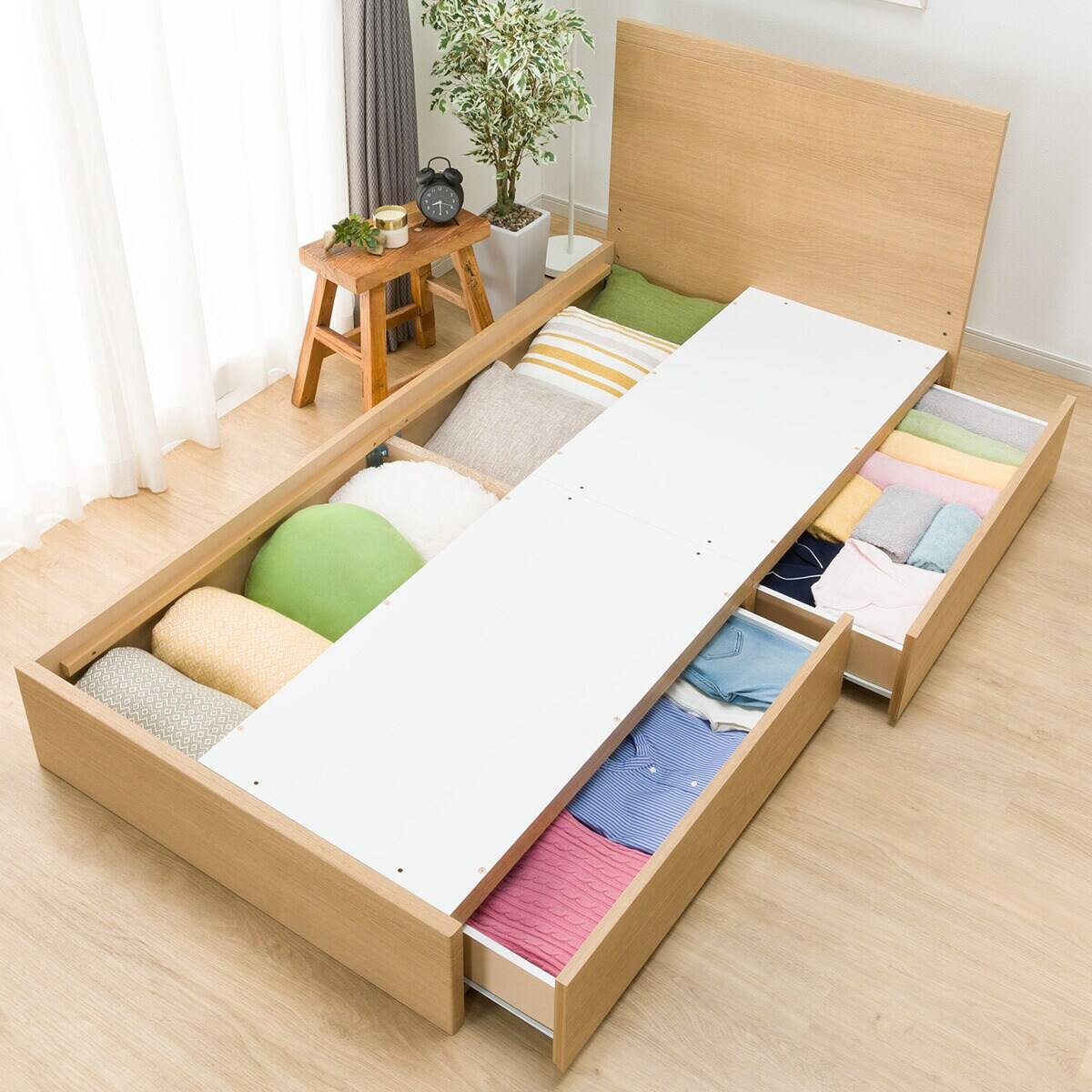 シングル 収納付きベッドフレーム(NS-001 浅型/すのこ LBR) | ニトリ