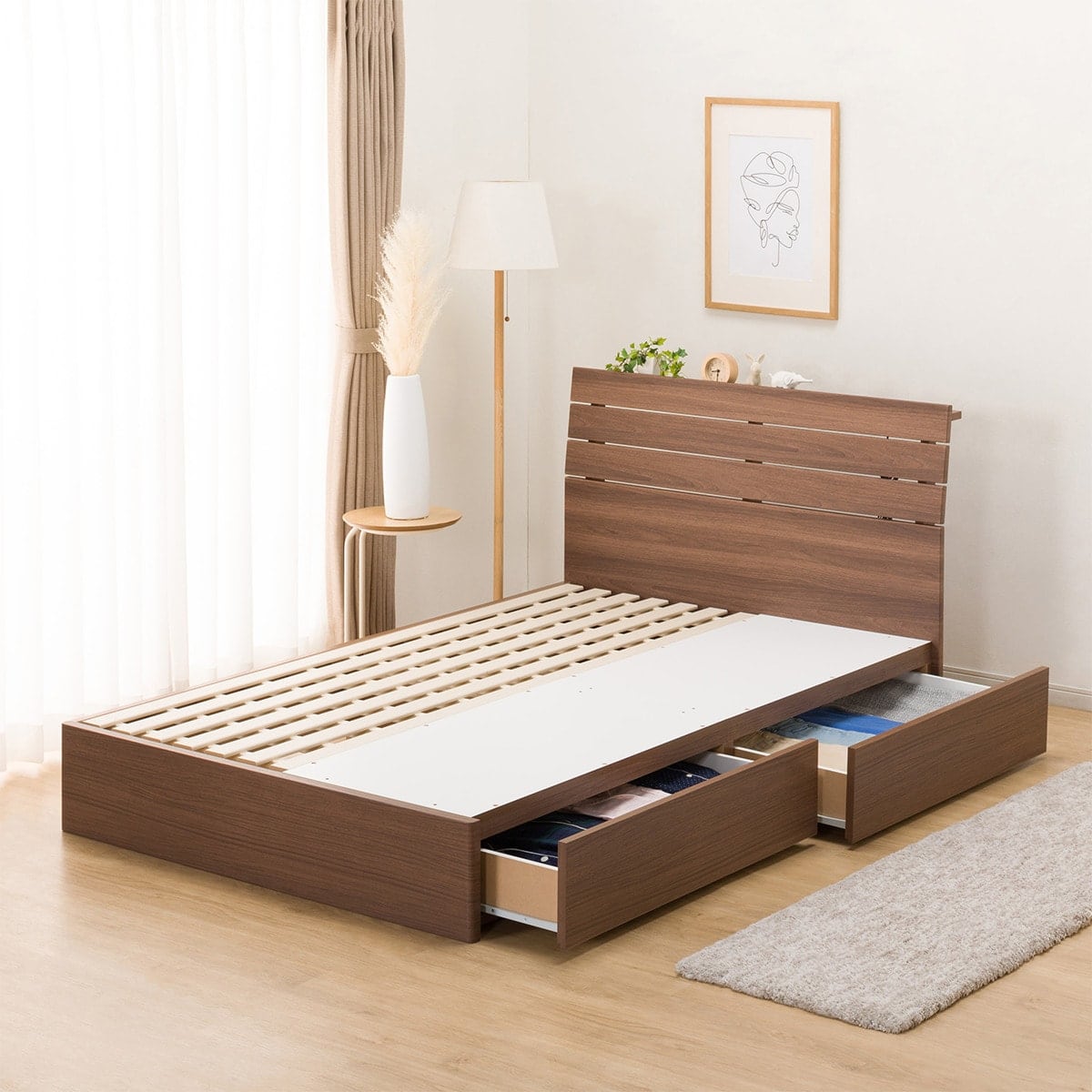 セミダブルベッドフレーム(EB-001 引出し付き MBR DR) | ニトリネット