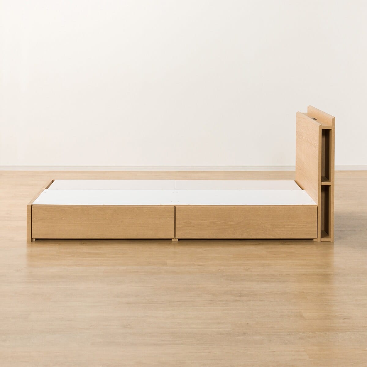 シングル 棚・サイド収納付きベッドフレーム(NS-003 浅型/床板 LBR