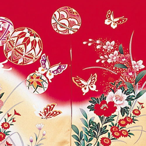 お宮参り 女の子 手毬と蝶の愛らしく華やかな柄 着物 産着 祝着