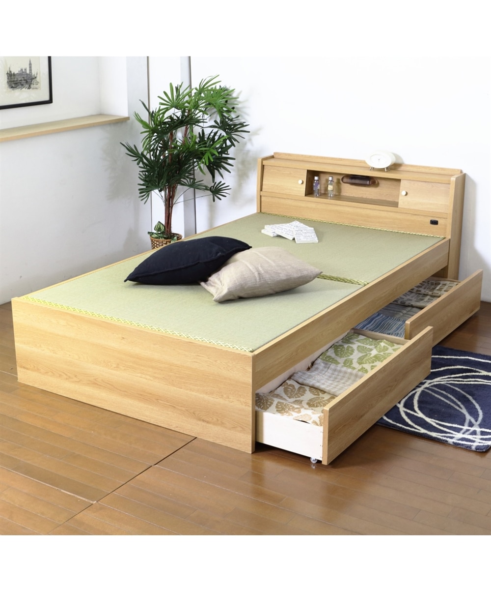 日本製】高さ3段階調節 棚・照明・引き出し収納付き畳ベッド 通販