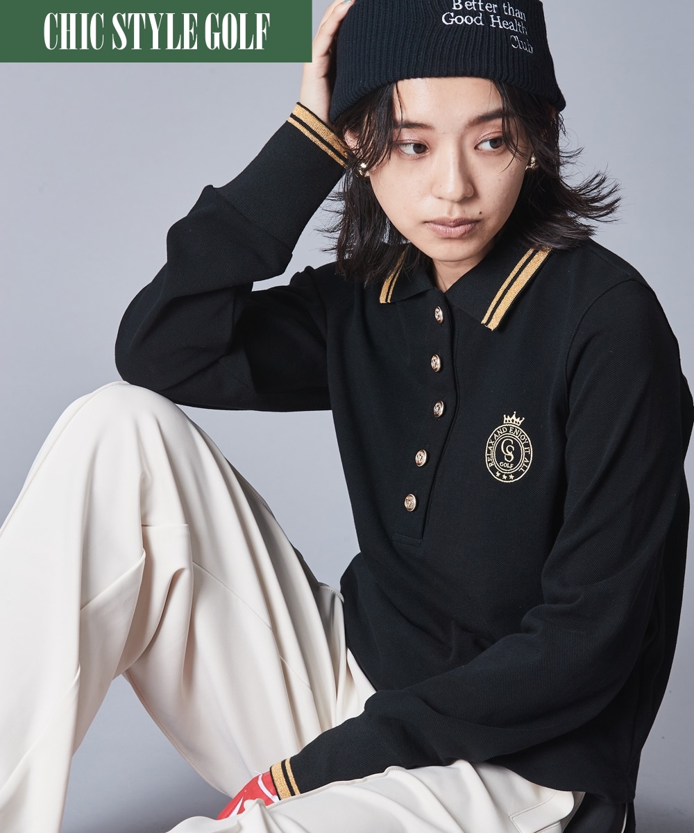 綿100％鹿の子ロングスリーブポロシャツ＜大きいサイズ有＞シック