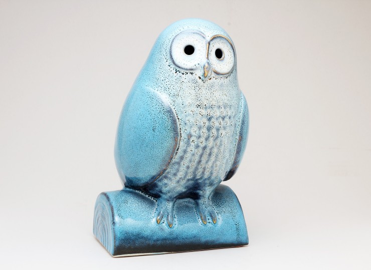 置物・オブジェ（フクロウ：福龍とまり木｜ブルー）【陶器製】 | 布引