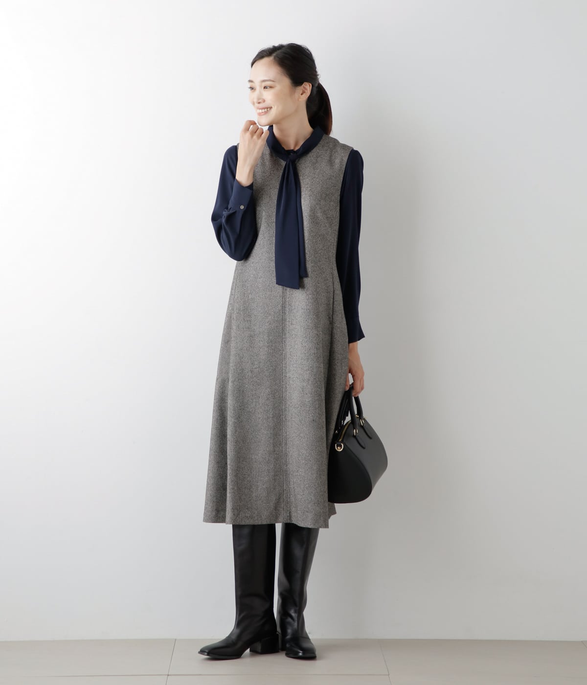 L】ライトツィード キーネックジャンパースカート(54489263-2023