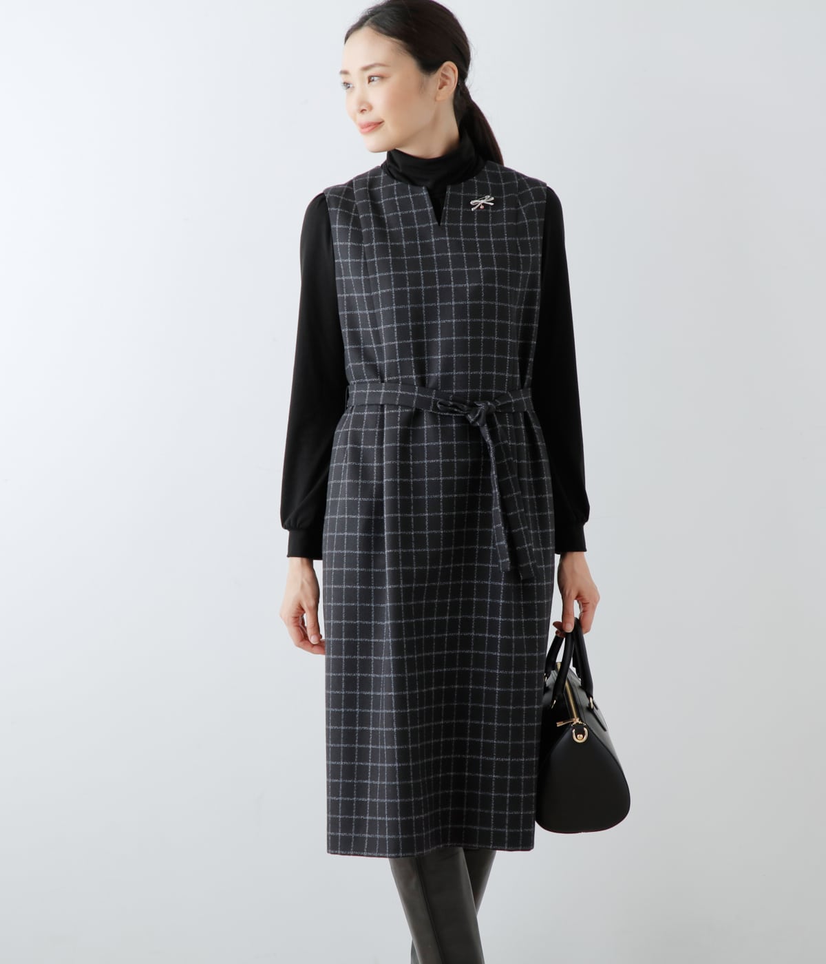 L】グラフチェックジョーゼット ジャンパースカート(54483162-2024