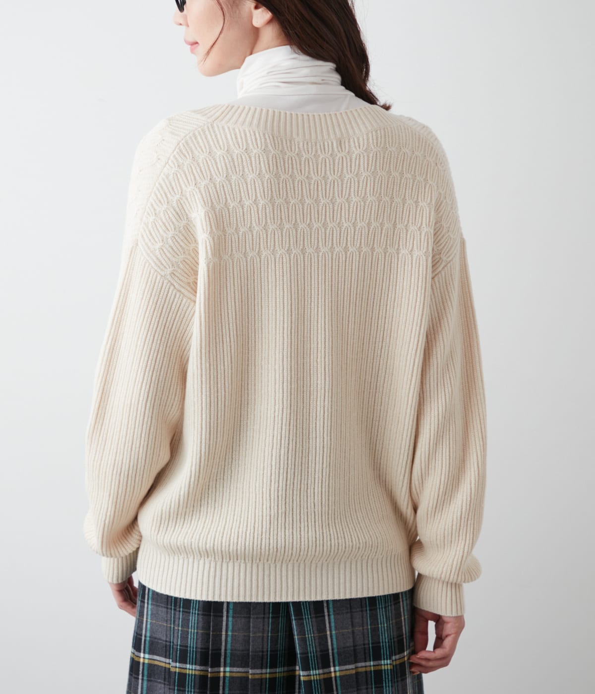 L】【手洗い可能】ウールコットン片畔 Vネックカーディガン(54713662