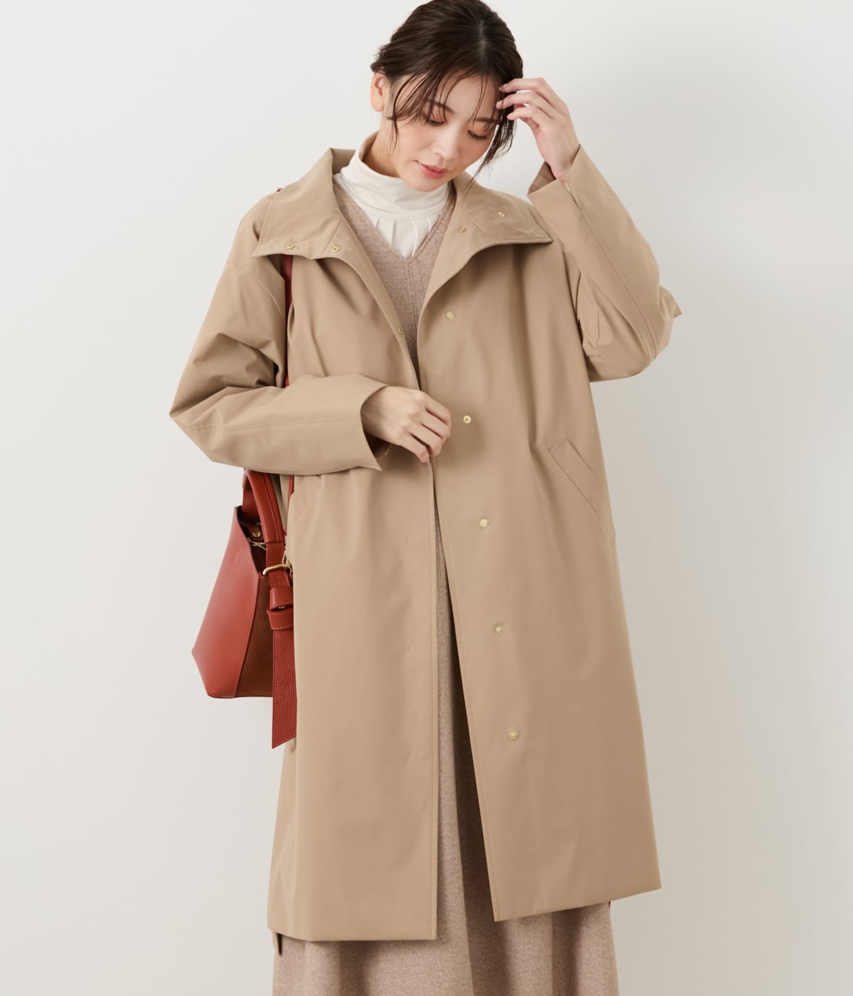 ポリエステルタフタ 裏地ダウンスタンドカラーコート(71513001-2024