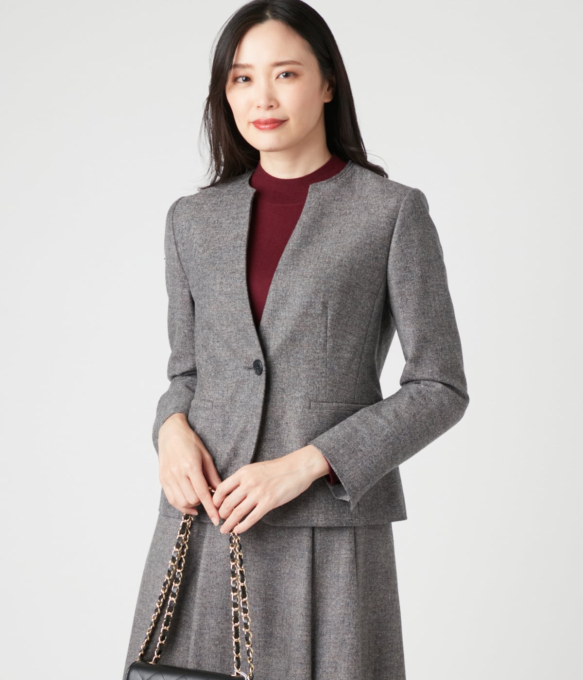 ストレッチホームスパン 1釦ノーカラージャケット(71113453-2024