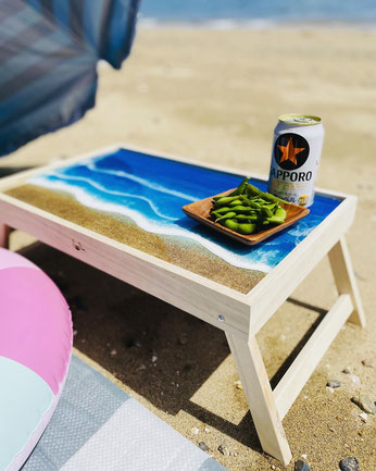 持ち運びに便利レジャー用ローテーブル(波アート) - SmileBornSmileBorn