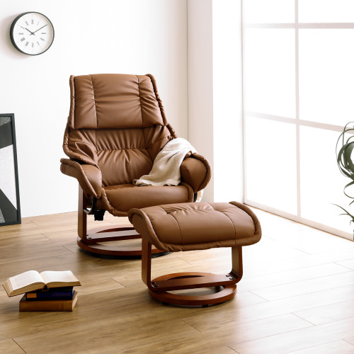 ヘッドレスト高さ調節可能 オットマン付きリクライニングチェア ダーク