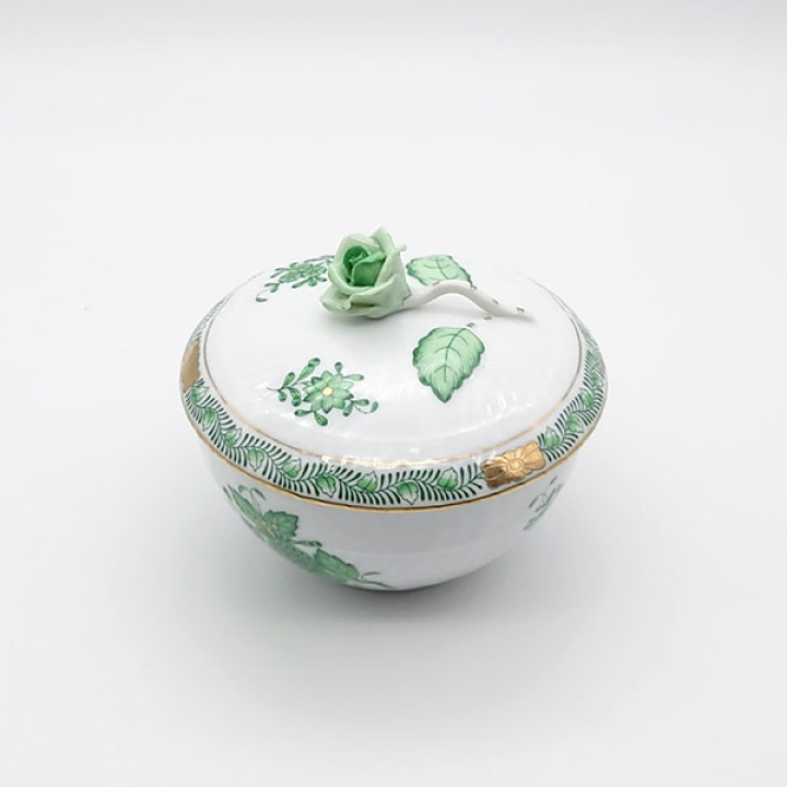 ヘレンド アポニーグリーン ボール蓋付10cm 薔薇 AV-1475-0-09 | 洋食