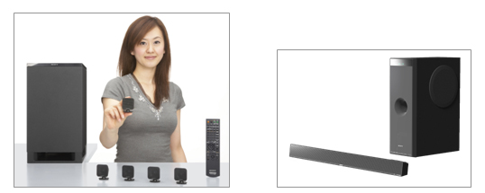 ゴルフボール大のスピーカーを採用したホームシアターシステムなど2