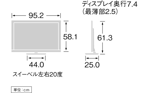 KDL-40HX800 寸法図 | テレビ ブラビア | ソニー