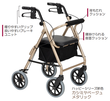歩行車 ハッピー3（117090 117091）折りたたみ時自立 竹虎 | 介護