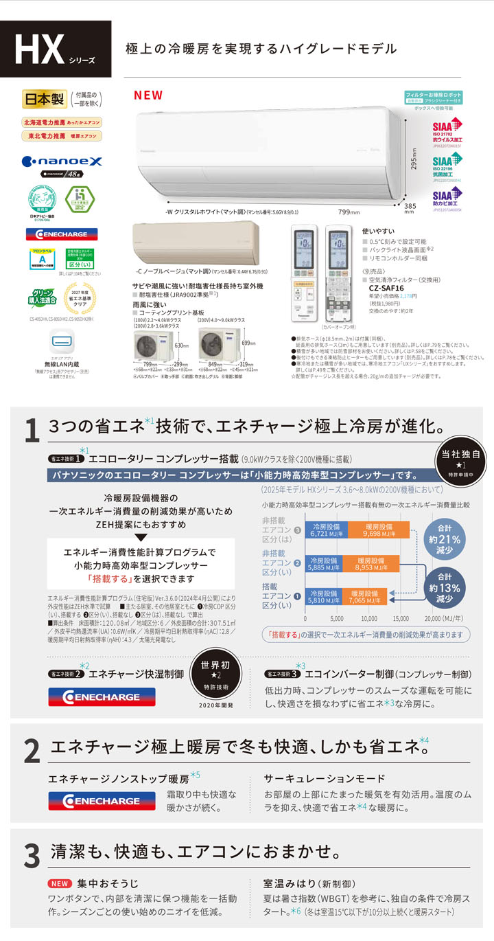 XCS-405DHX-W/S パナソニック HXシリーズ 壁掛形 14畳程度 シングル