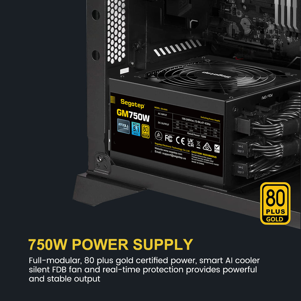 Segotep 750W Power Supply, 80 Plus Gold Full Modular PCIe 5.1 & ATX 3.