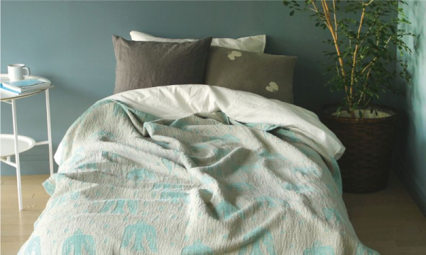 リネン＆シュニールコットン シングルブランケット 140×180cm birds in