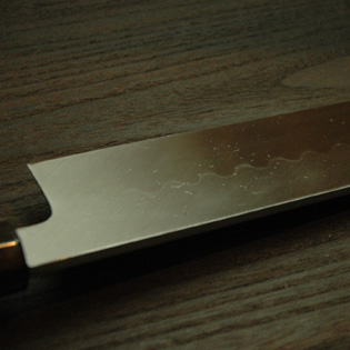 鎌薄刃包丁 本焼 8寸 黒檀銀巻 鞘付 【包丁の＠堺英】