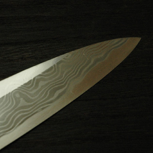 柳刃包丁 青鋼 尺1 金象嵌 墨流し 鞘付 【包丁の＠堺英】